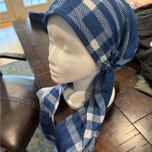 Blue and White Checkered Hair Scarf